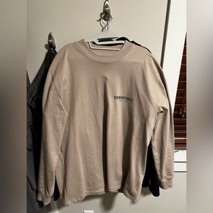 TWO Fear of God Essentials long sleeve T shirts tan and black size Large